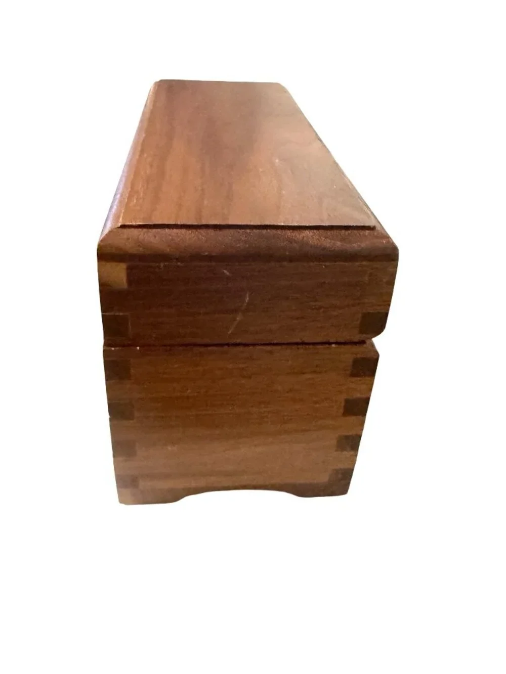 Vintage Walnut Dovetail Wooden Keepsake Box Jewelry Trinket Storage Red Velvet L